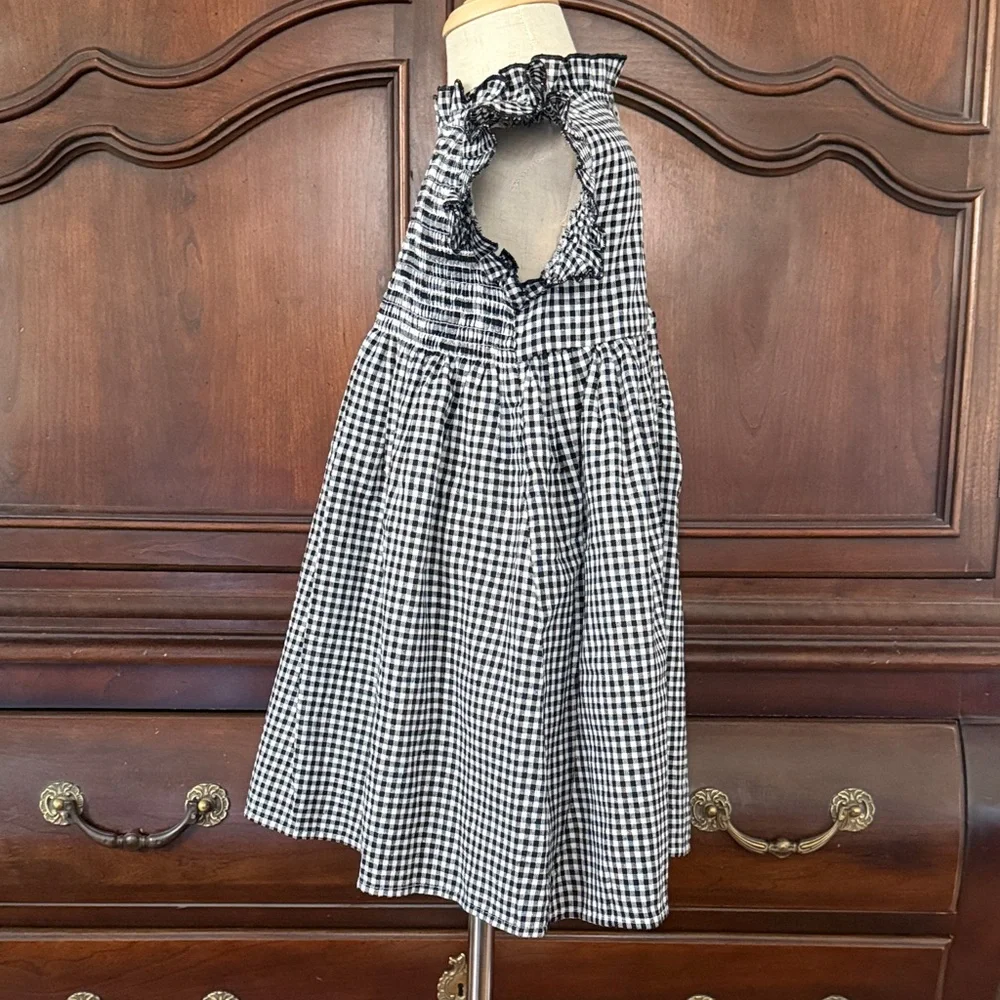 Ella Gray Girls Smocked Gingham Dress Size S Black White Flutter Sleeve Boutique